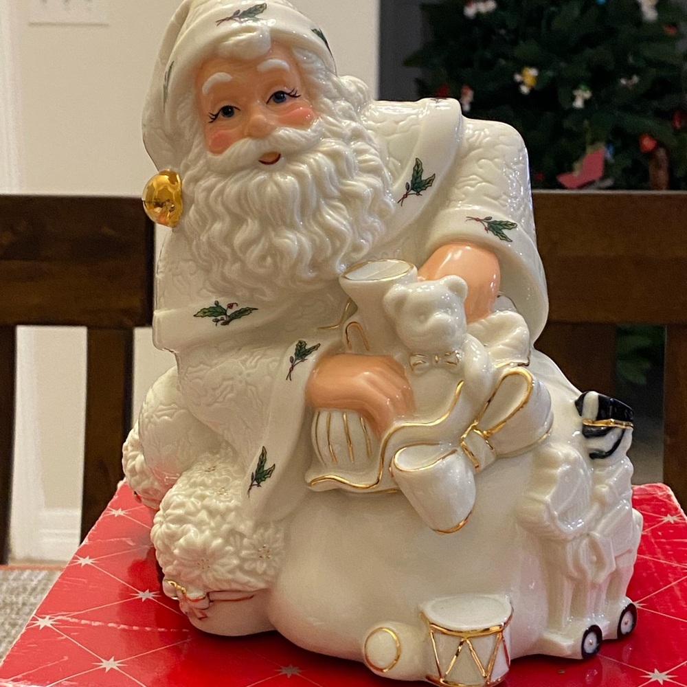 Vintage 1999 Fitz & Floyd Musical Santa Claus White Gold Porcelain Figurine New